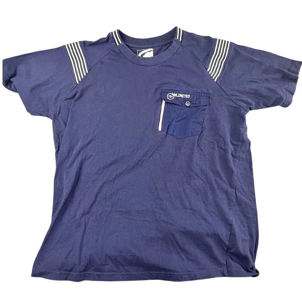 men's blue 2XL Echo Unltd zipper front pocket t-shirt excellent condition